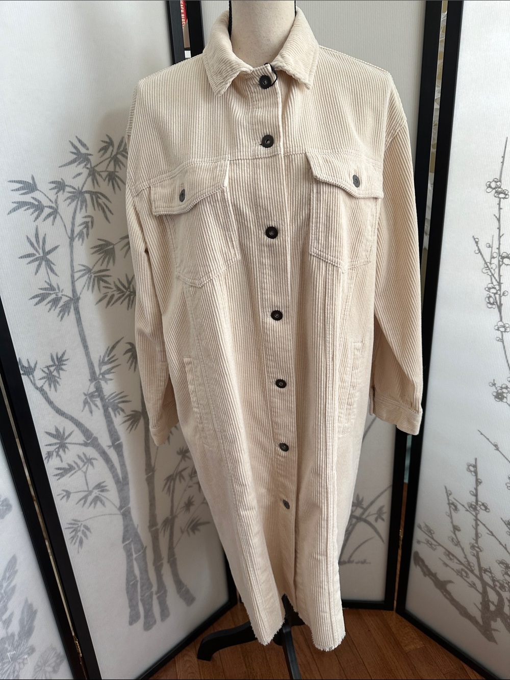 NWT Zara Cream Corduroy Midi Shirt/Coat Dress